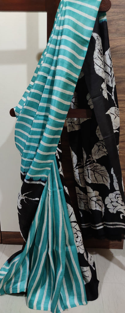 Sea Green Hand Batik Pure Silk Saree