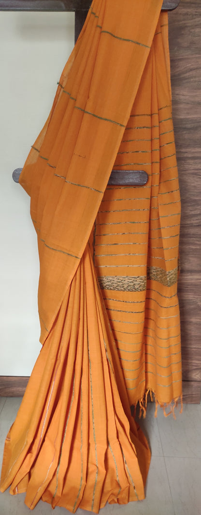 Plain Mustard Yellow Khesh Cotton Saree