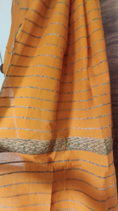 Plain Mustard Yellow Khesh Cotton Saree