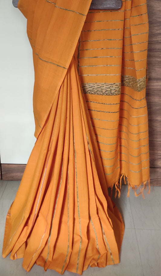 Plain Mustard Yellow Khesh Cotton Saree