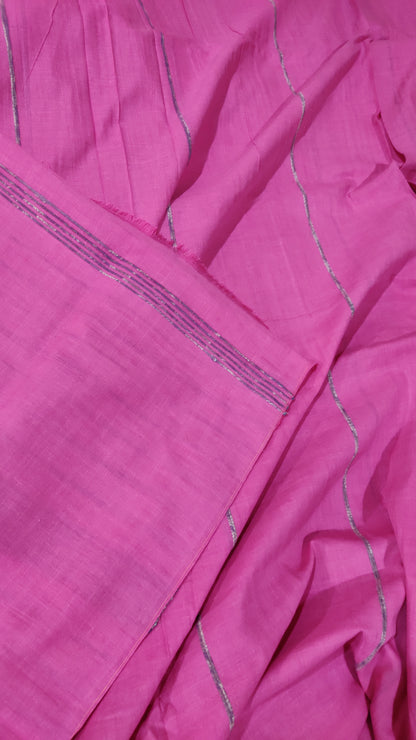 Plain Pink Khesh Cotton Saree