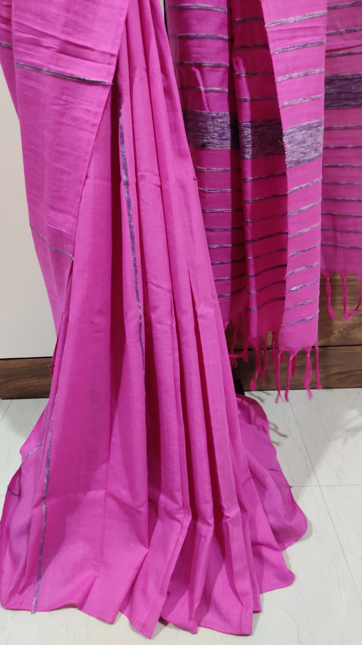 Plain Pink Khesh Cotton Saree