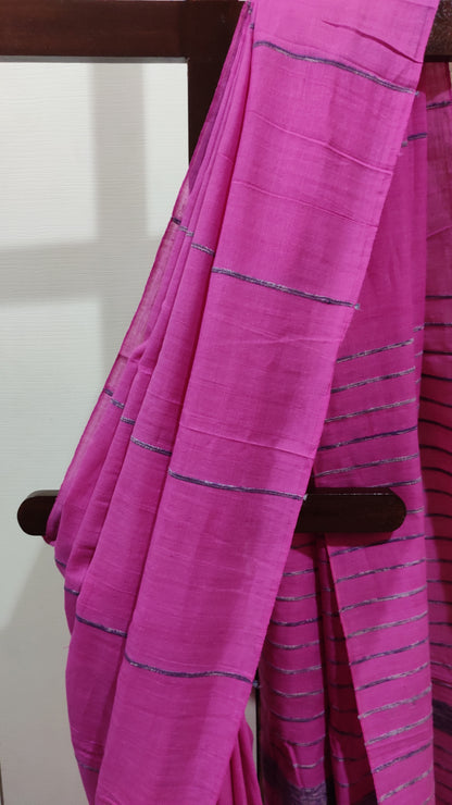 Plain Pink Khesh Cotton Saree