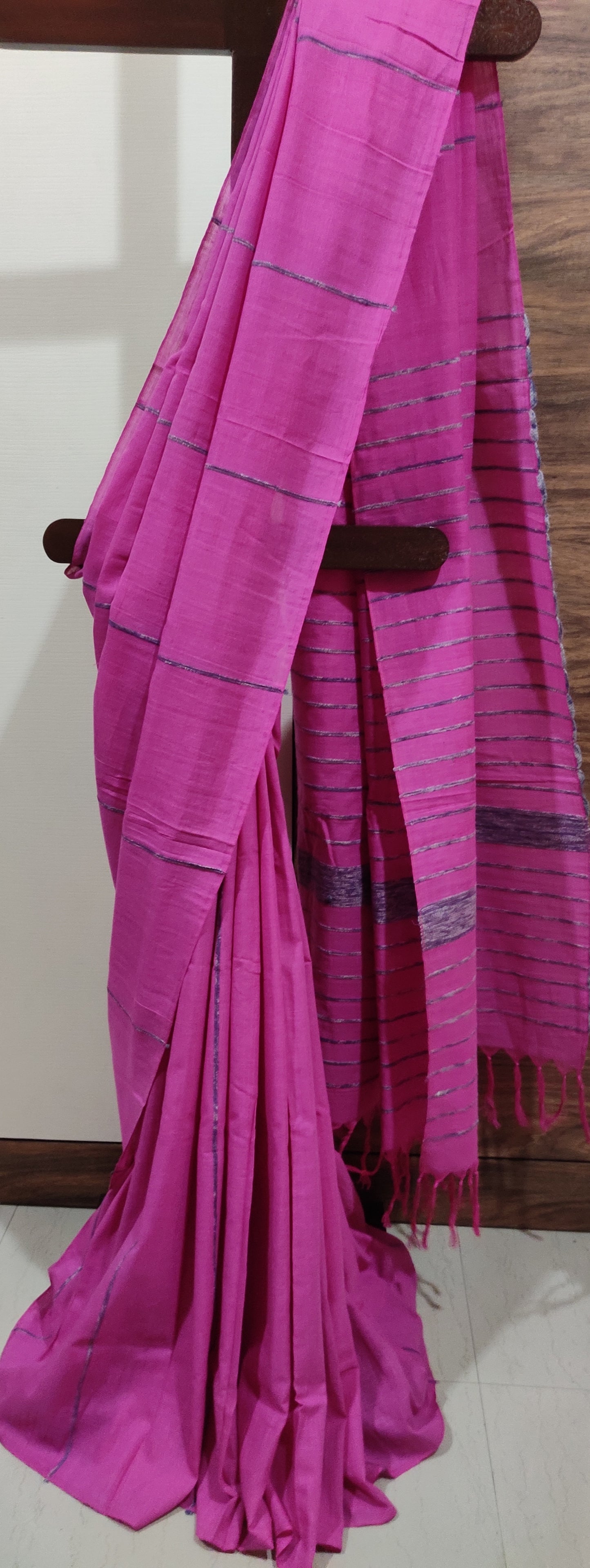 Plain Pink Khesh Cotton Saree
