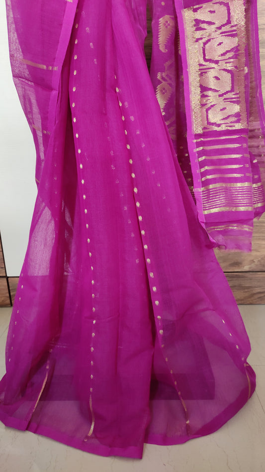 Jamdani Inspired Purple Silk Cotton Zari Worked Saree