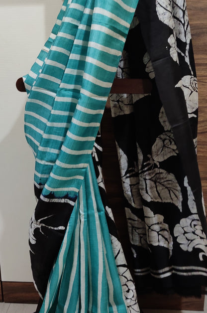 Sea Green Hand Batik Pure Silk Saree