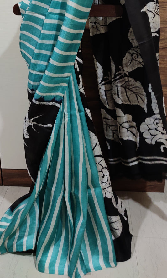 Sea Green Hand Batik Pure Silk Saree