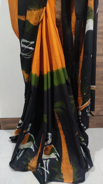 Aarunya – Mustard Yellow Hand Batik Cotton Saree