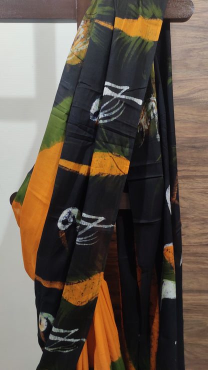 Aarunya – Mustard Yellow Hand Batik Cotton Saree