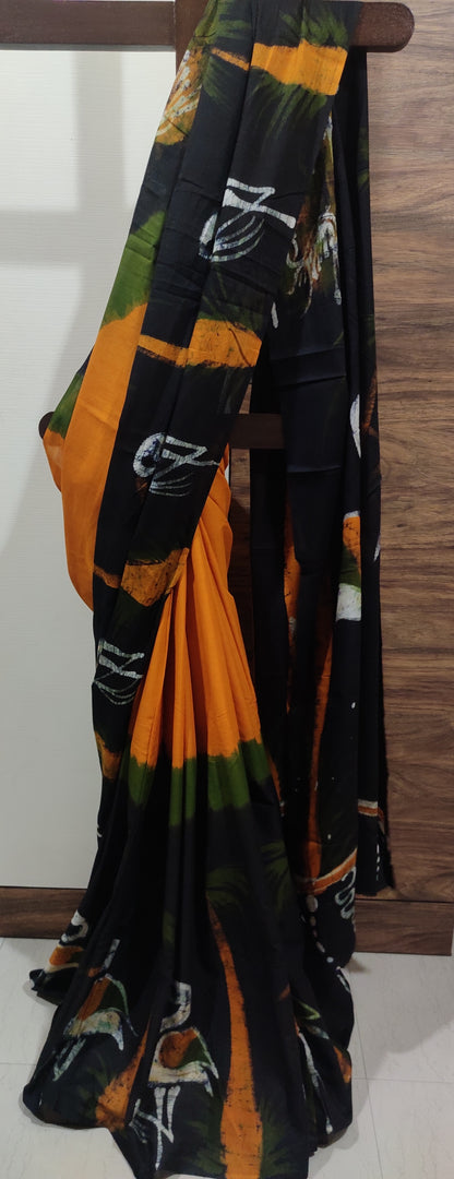Aarunya – Mustard Yellow Hand Batik Cotton Saree