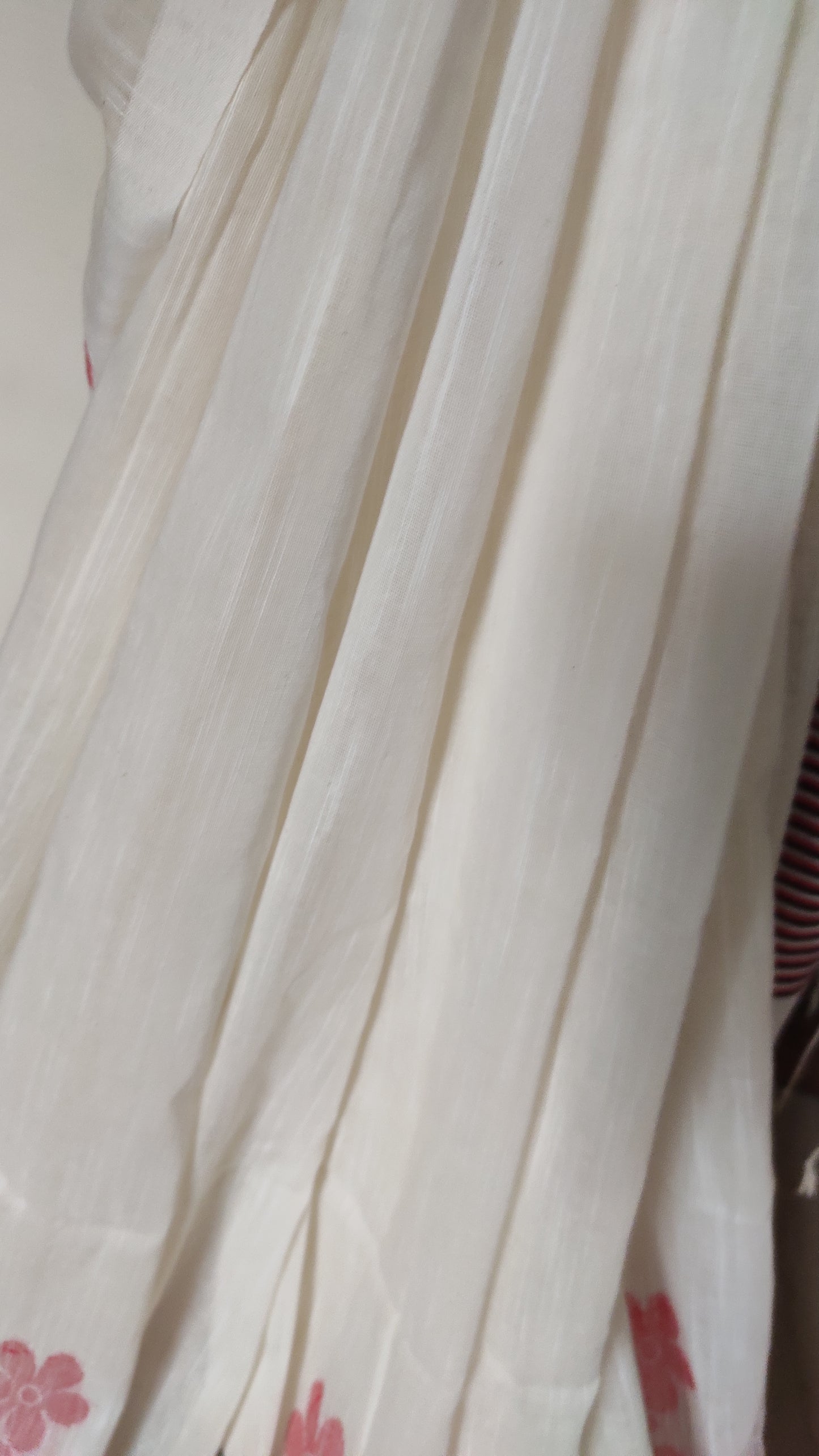 White Slab Cotton Threaded Red & Black Floral motif done border saree