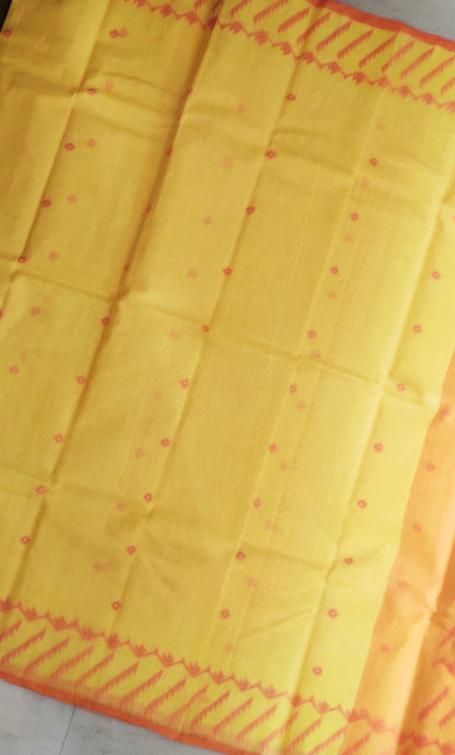 Saanvi – Yellow-Orange Tant Jamdani Saree