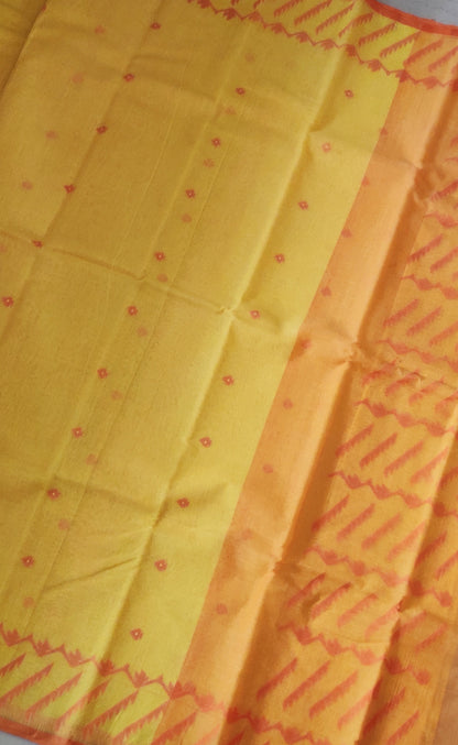 Saanvi – Yellow-Orange Tant Jamdani Saree