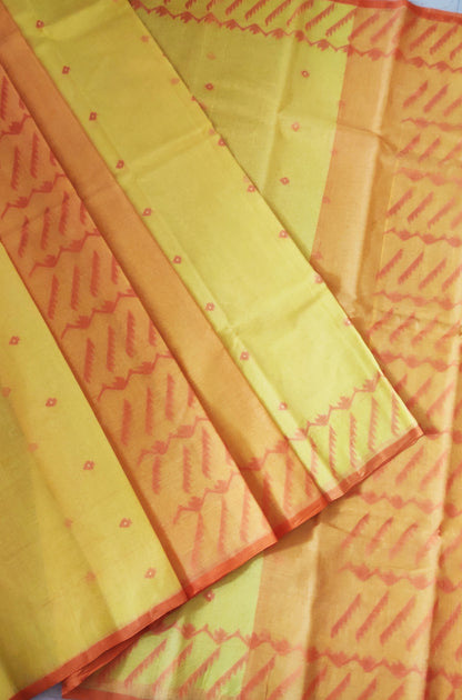 Saanvi – Yellow-Orange Tant Jamdani Saree