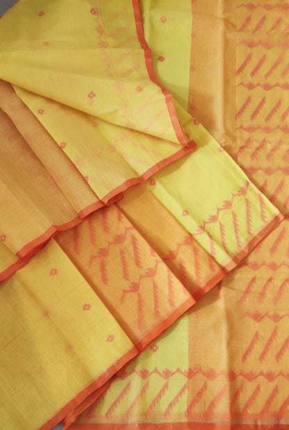 Saanvi – Yellow-Orange Tant Jamdani Saree