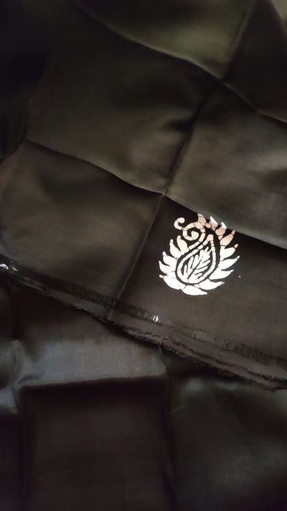 Dark Brown Hand Batik Pure Silk Saree having Plain body with kolke at Pallu & lower Pleat