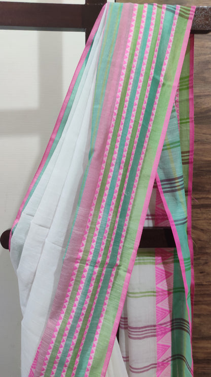 Begampuri Style White Khadi Cotton handloom Saree