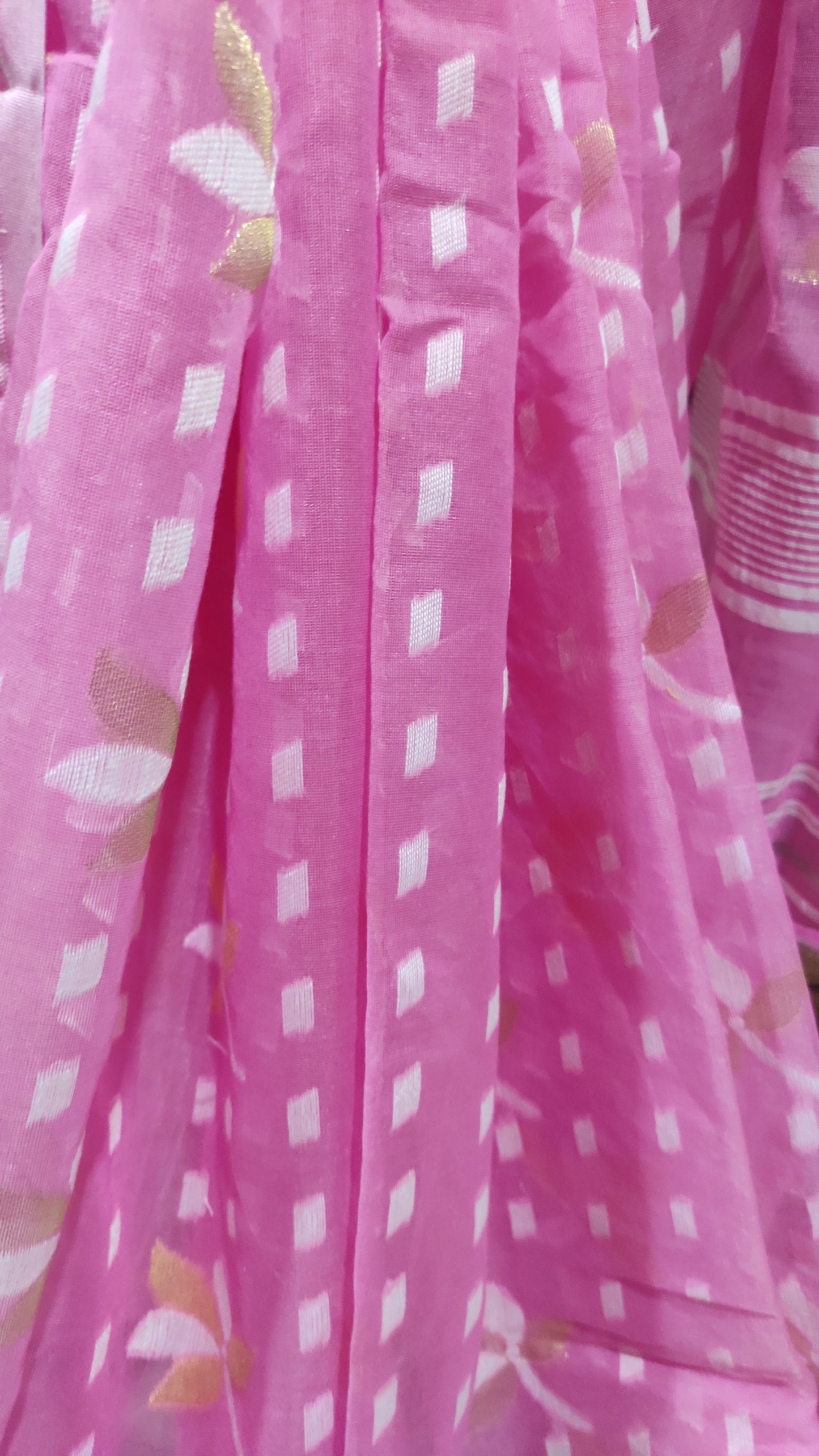 Jamdani Inspired Pink Silk Cotton Thread Worked Saree