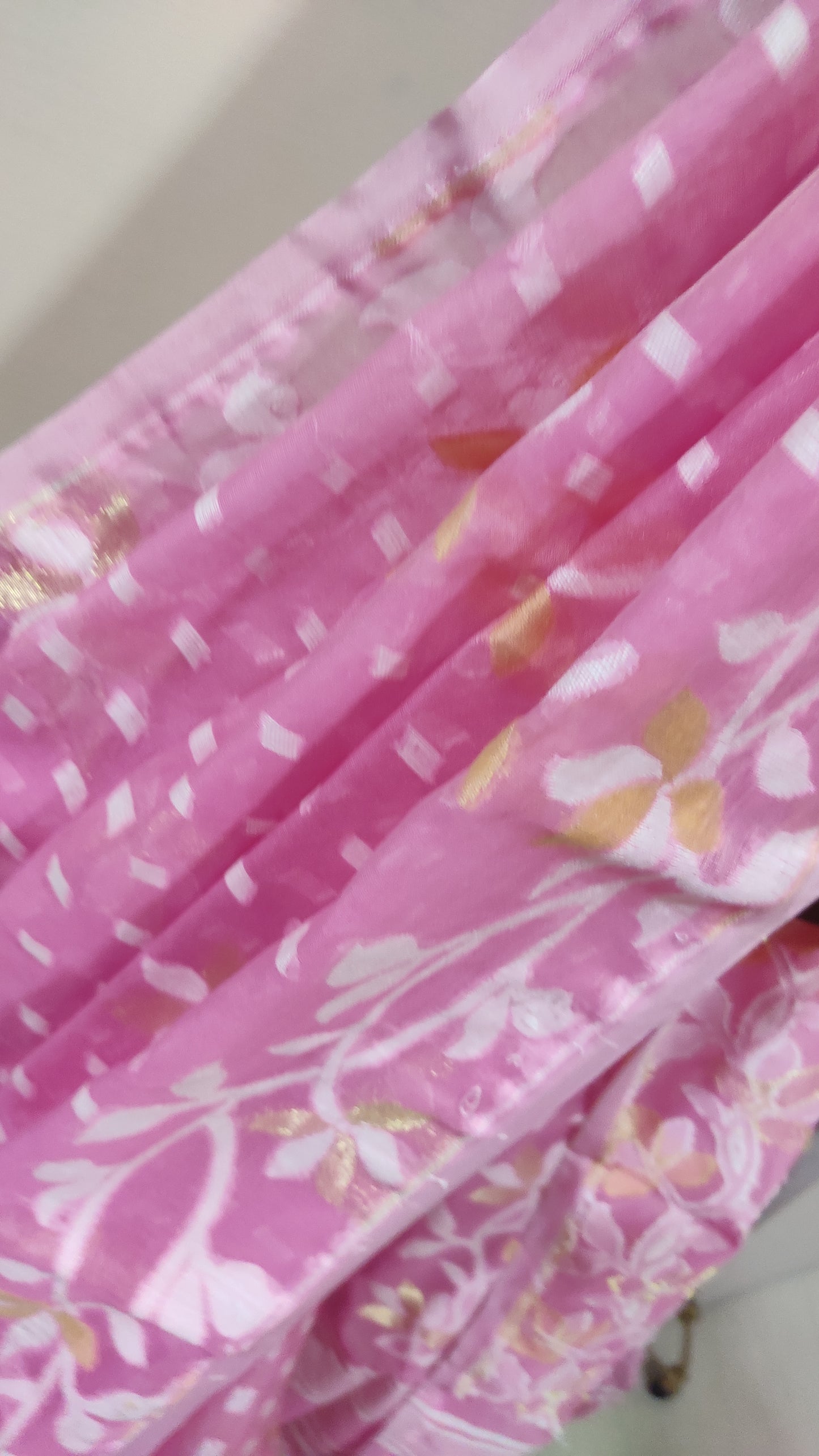 Jamdani Inspired Pink Silk Cotton Thread Worked Saree