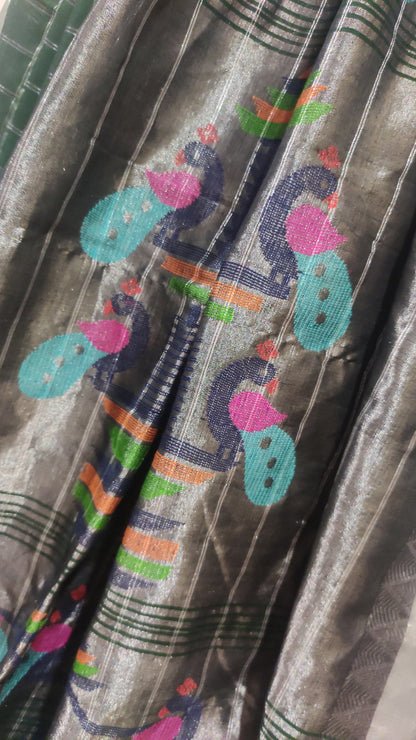 Royal Grove Bottle Green Paithani Handloom Saree