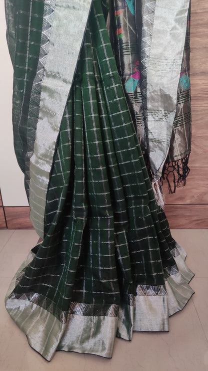 Royal Grove Bottle Green Paithani Handloom Saree