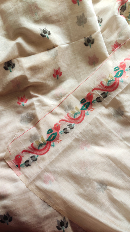 Black Colour Threaded Jamdani work done Natural Shaded Tussar saree