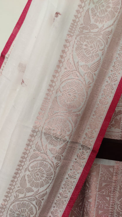 Aarohini – Ivory Blush Zari Rich Cotton Handloom Saree