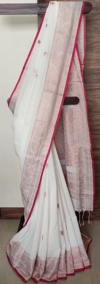 Aarohini – Ivory Blush Zari Rich Cotton Handloom Saree