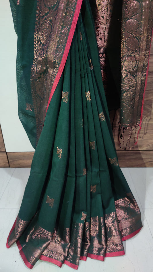 Aarohini – Emerald Copper Grace Cotton Handloom Saree