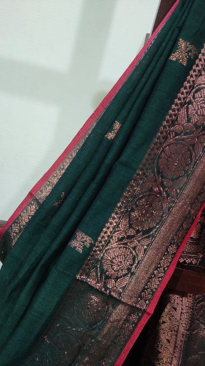 Aarohini – Emerald Copper Grace Cotton Handloom Saree