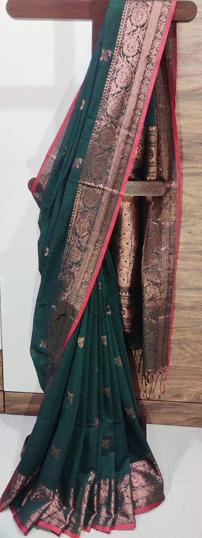 Aarohini – Emerald Copper Grace Cotton Handloom Saree
