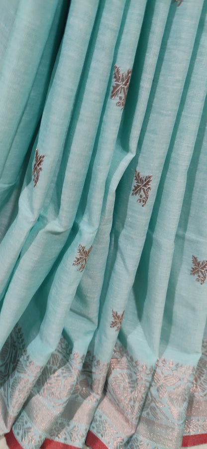Aarohini – Sky Copper Charm Rich Cotton Handloom Saree