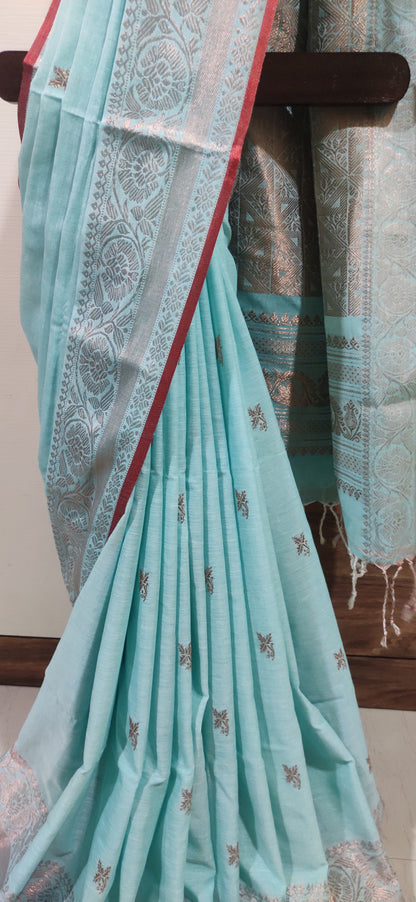 Aarohini – Sky Copper Charm Rich Cotton Handloom Saree