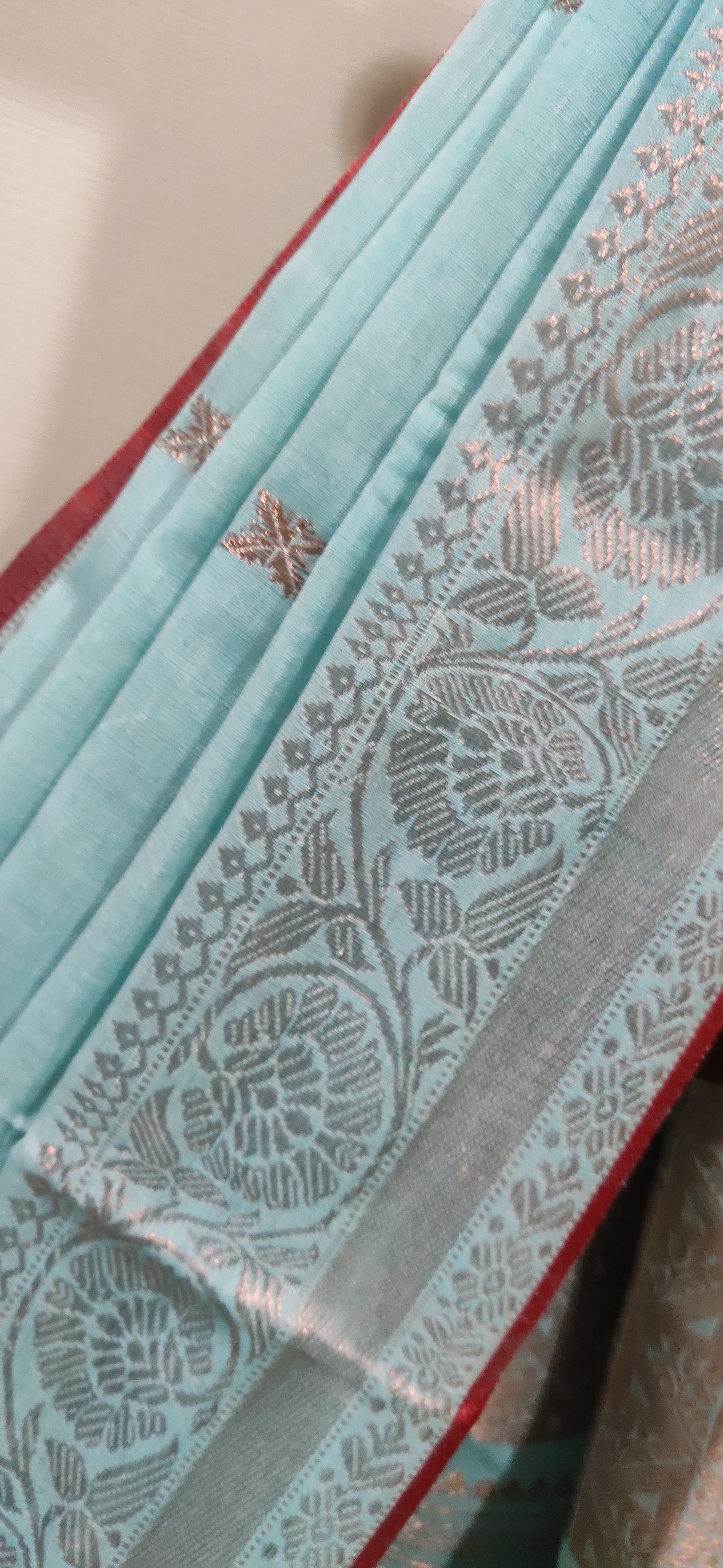 Aarohini – Sky Copper Charm Rich Cotton Handloom Saree