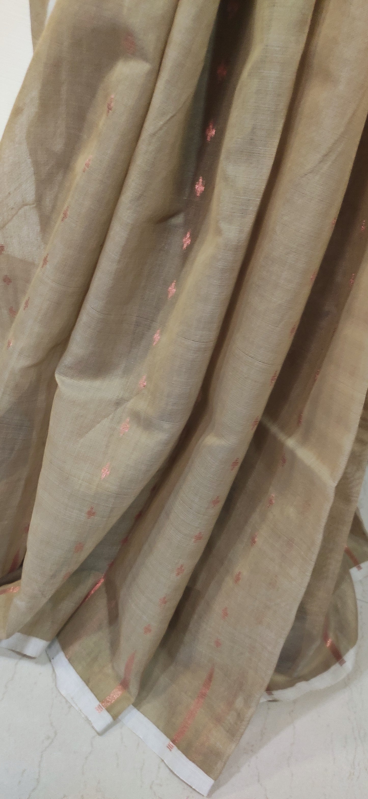 Jamdani Inspired Mud Green Silk Cotton Copper Zari Worked handloom Saree