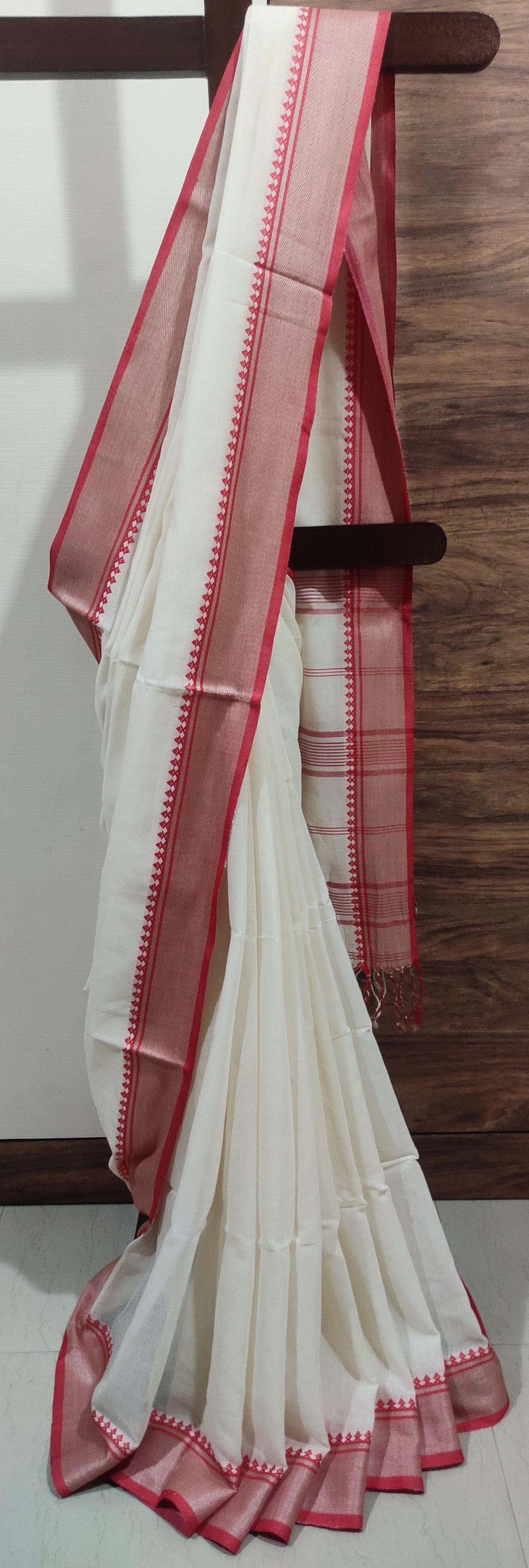 Shubhra – Ivory Red Soft Cotton Saree