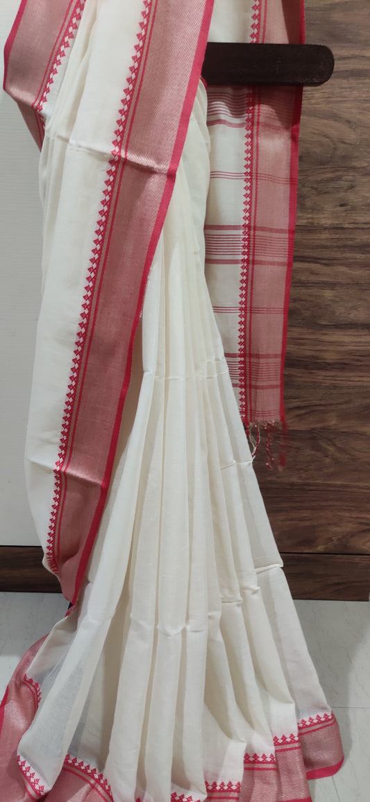 Shubhra – Ivory Red Soft Cotton Saree
