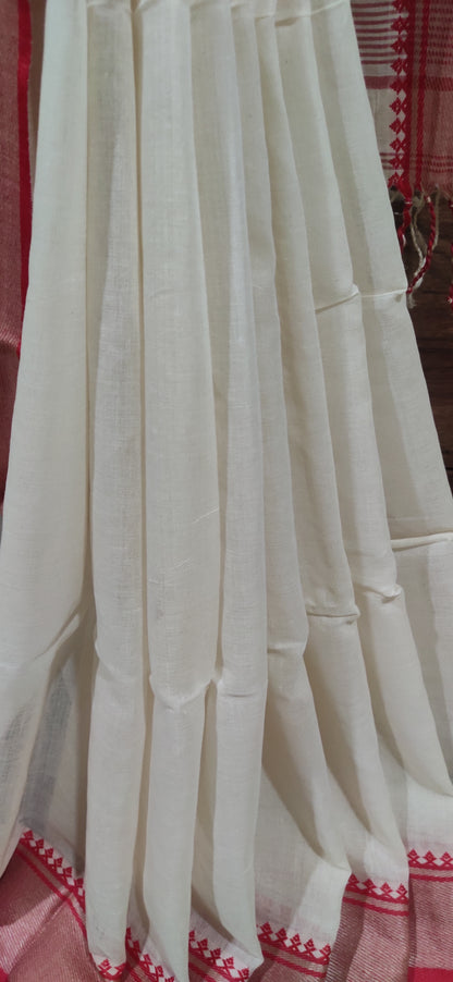 Shubhra – Ivory Red Soft Cotton Saree