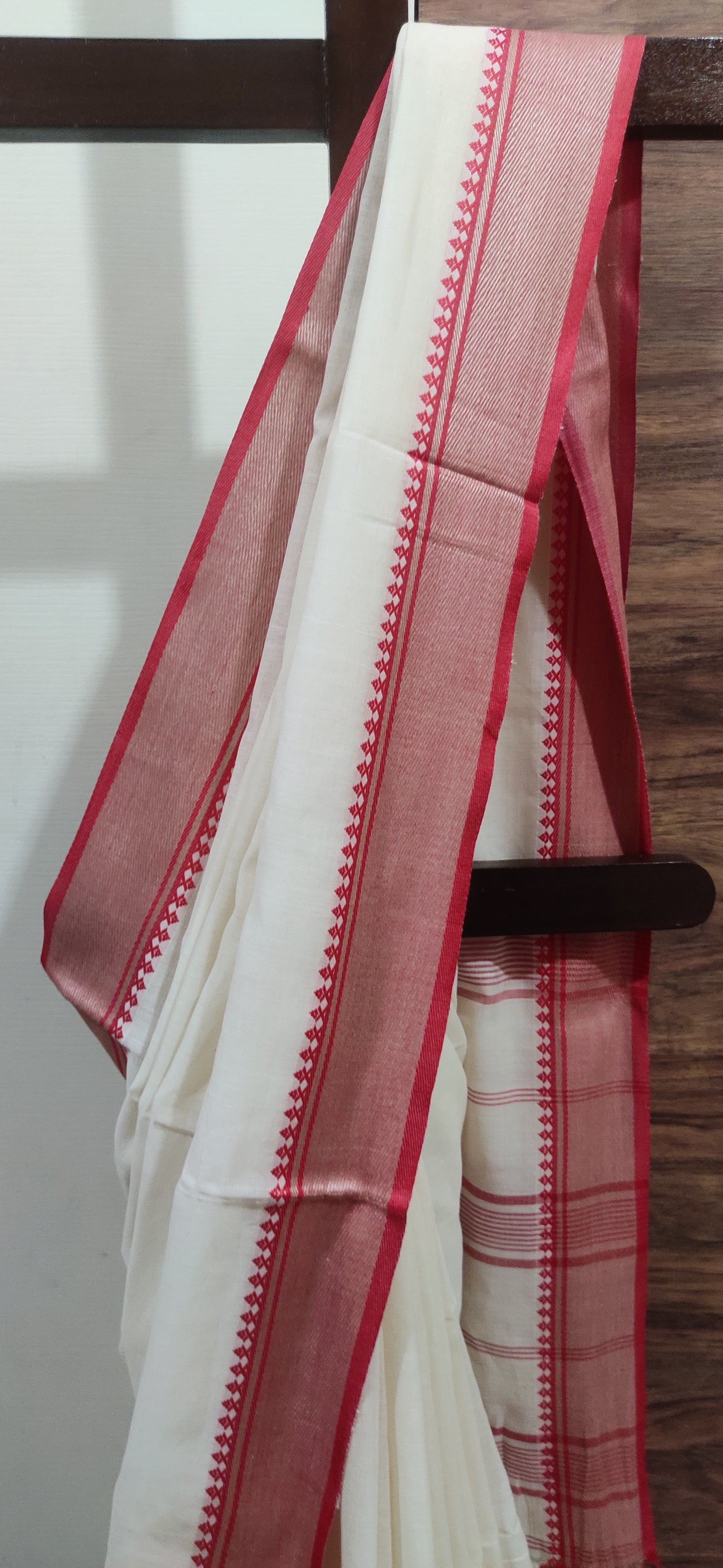 Shubhra – Ivory Red Soft Cotton Saree