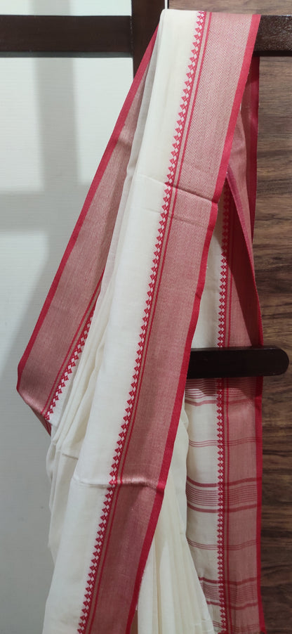 Shubhra – Ivory Red Soft Cotton Saree