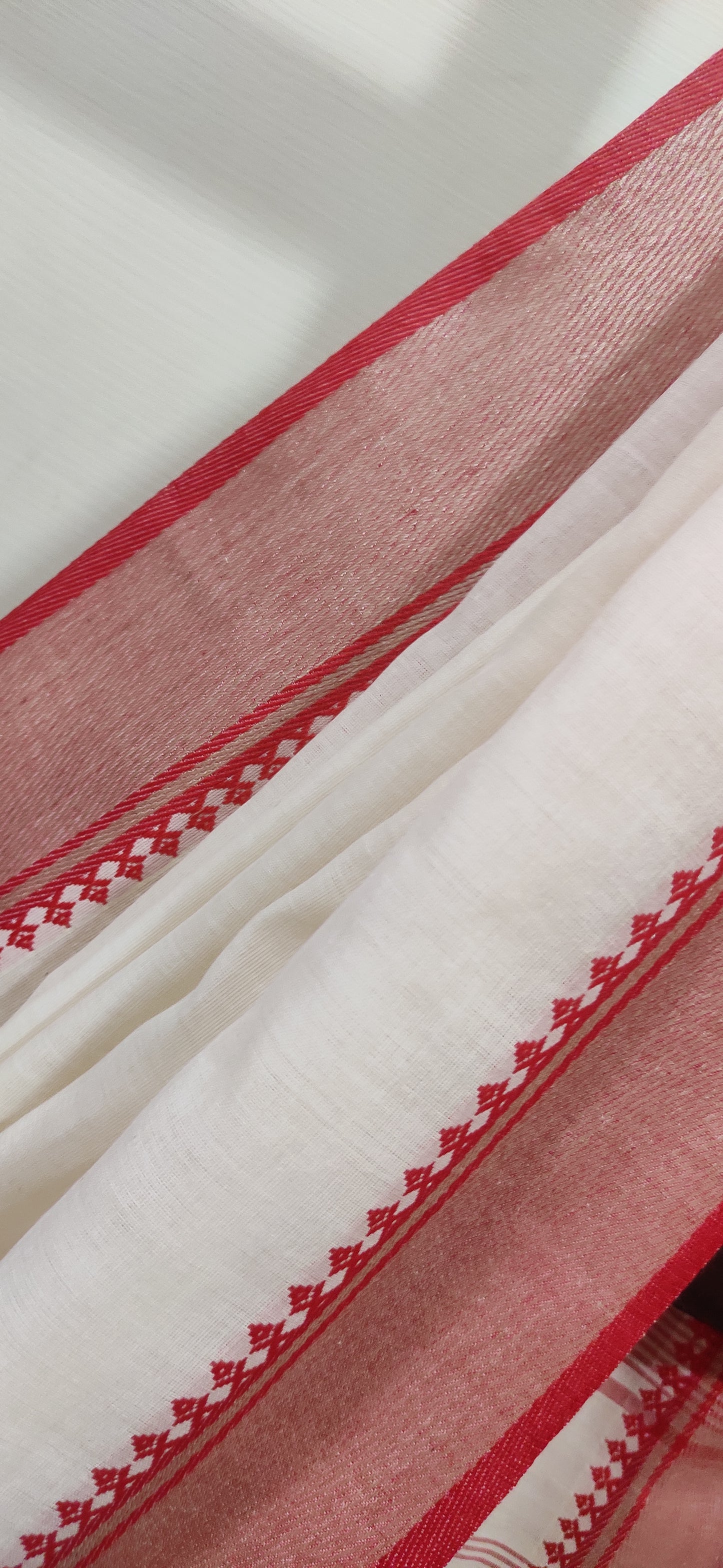 Shubhra – Ivory Red Soft Cotton Saree