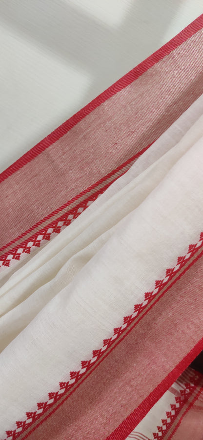Shubhra – Ivory Red Soft Cotton Saree