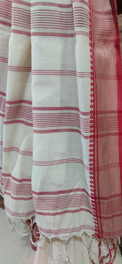 Shubhra – Ivory Red Soft Cotton Saree
