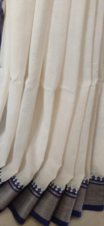 Shubhra – Ivory Blue Soft Cotton Saree