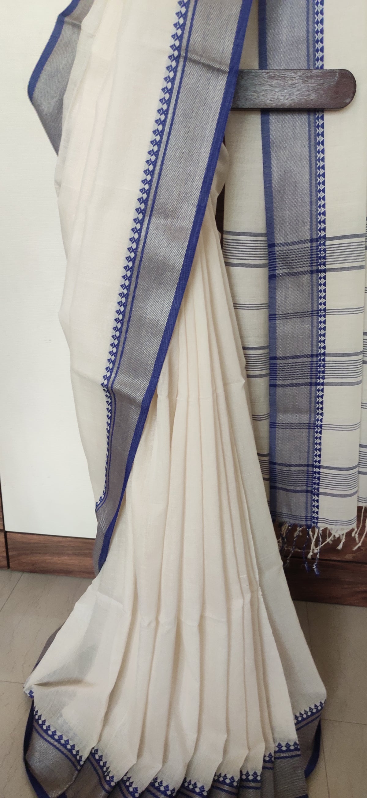 Shubhra – Ivory Blue Soft Cotton Saree