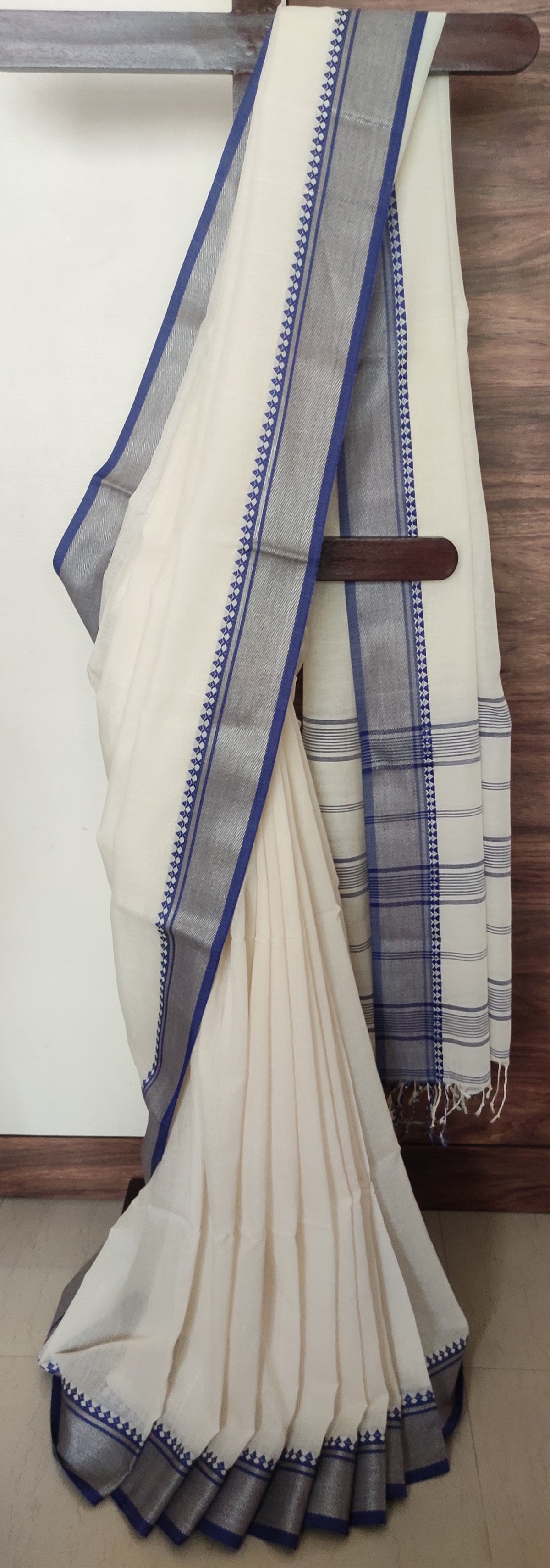 Shubhra – Ivory Blue Soft Cotton Saree
