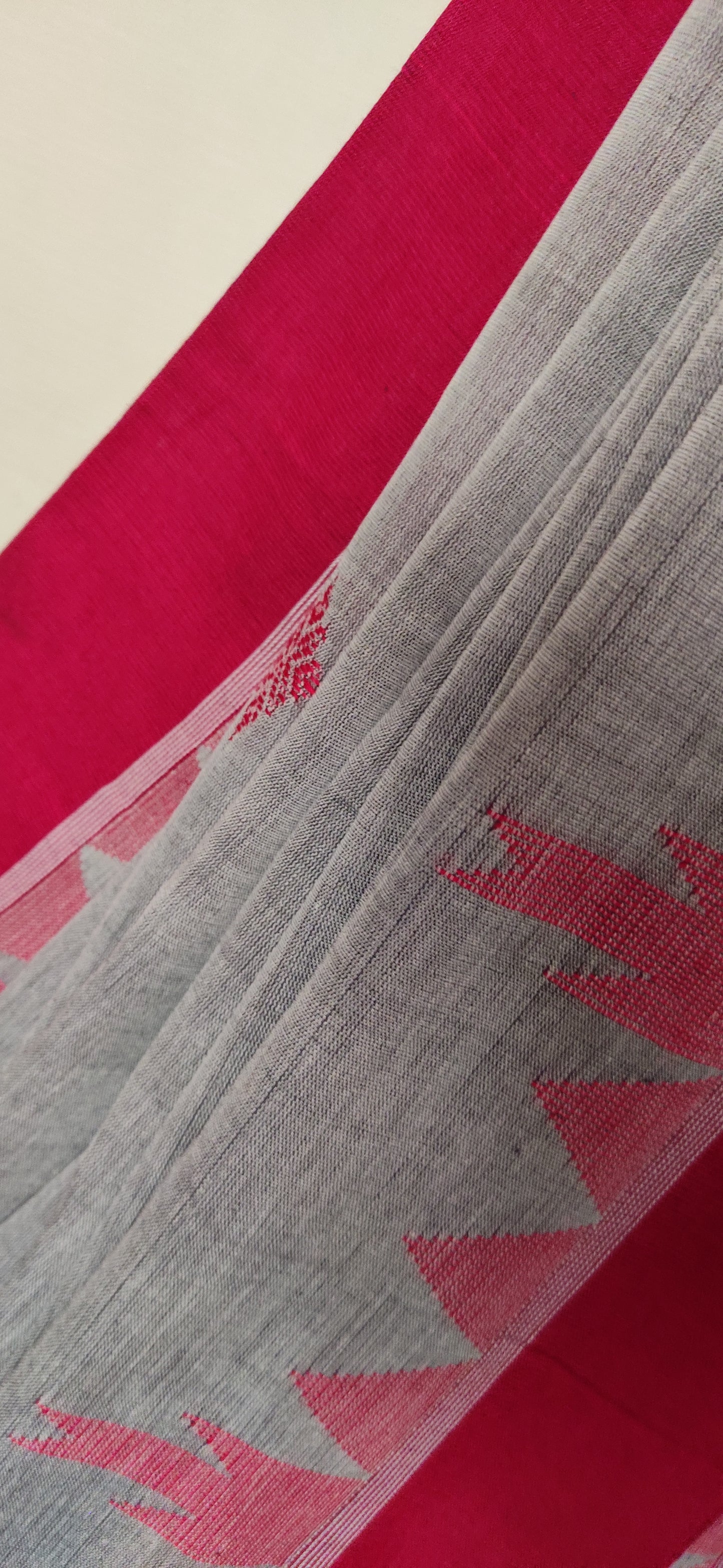 Vasudha - Grey Classic Cotton Red Temple Border Saree