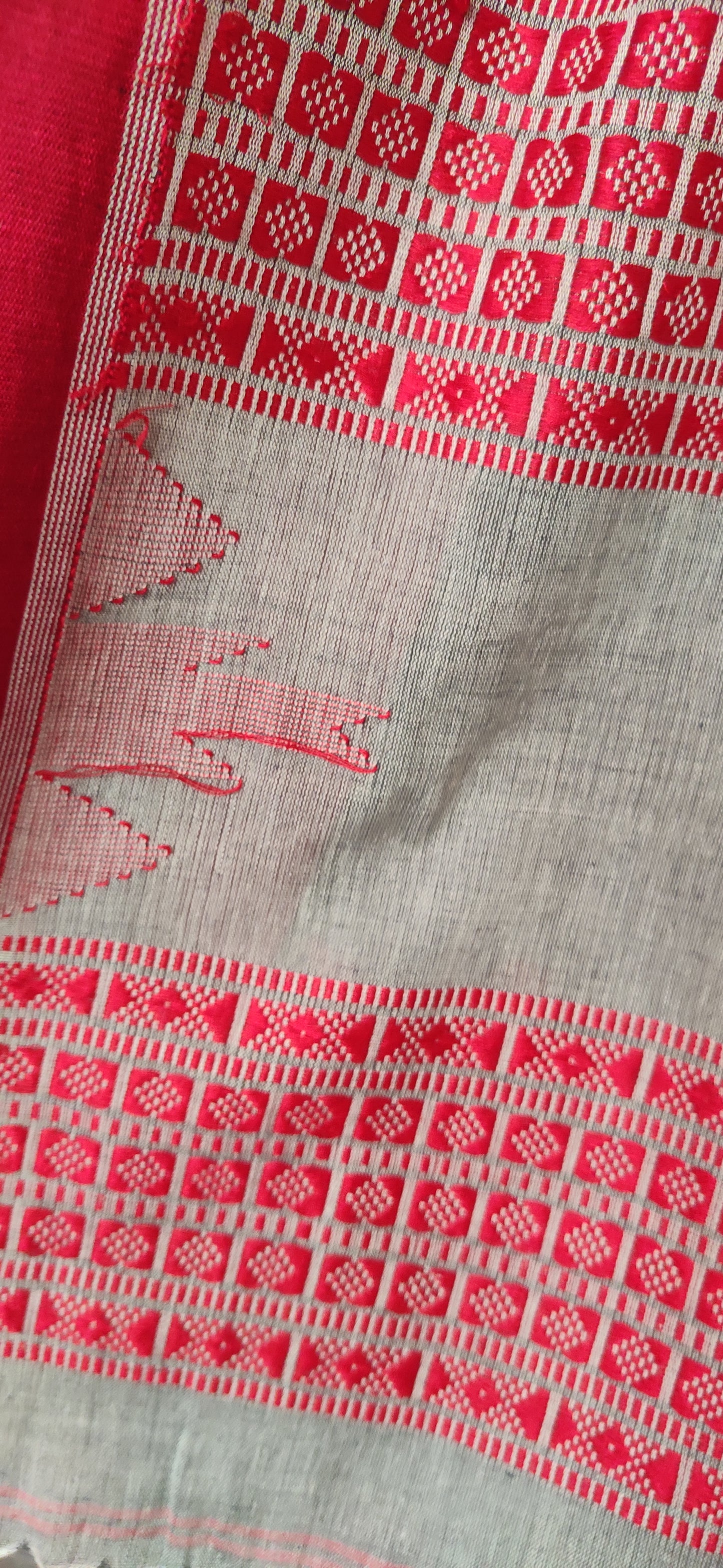 Vasudha - Grey Classic Cotton Red Temple Border Saree