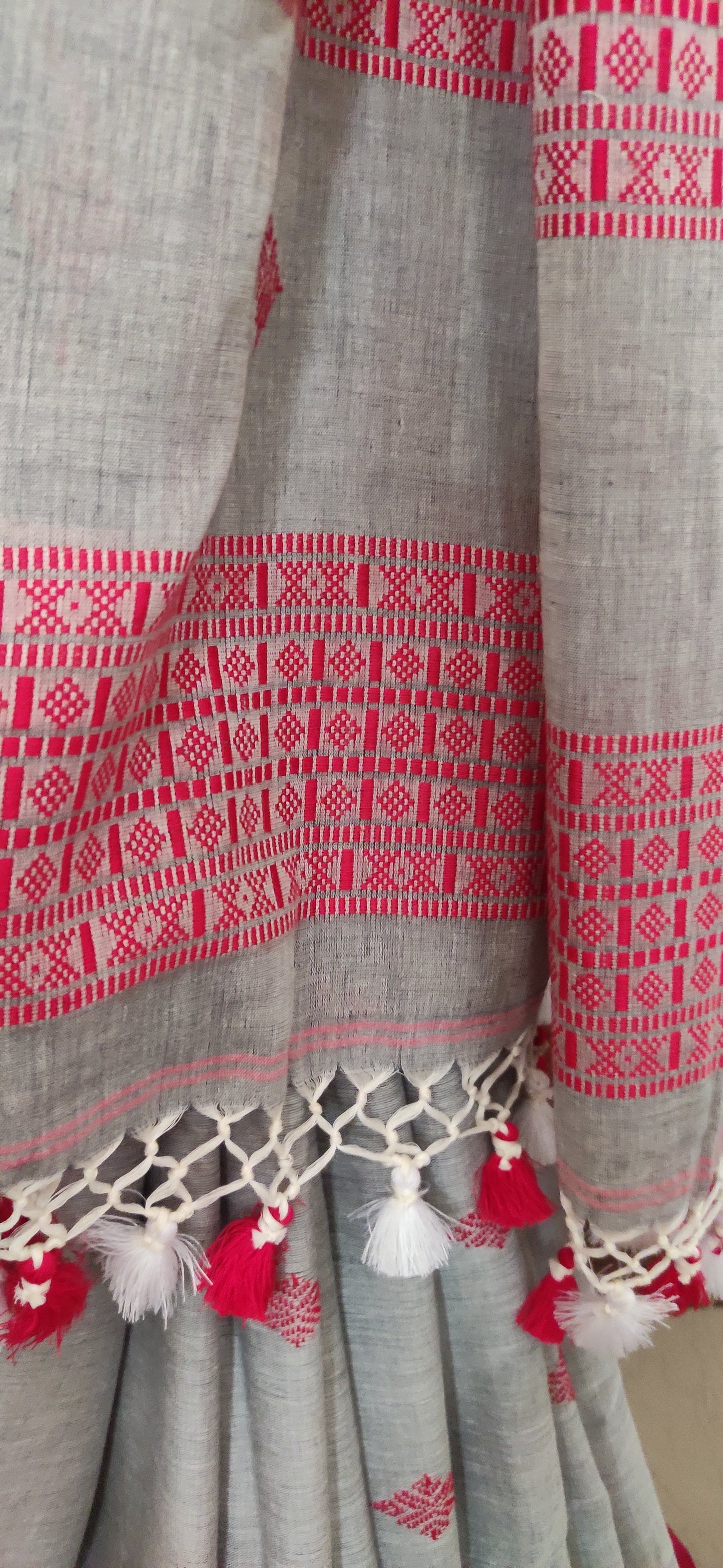 Vasudha - Grey Classic Cotton Red Temple Border Saree