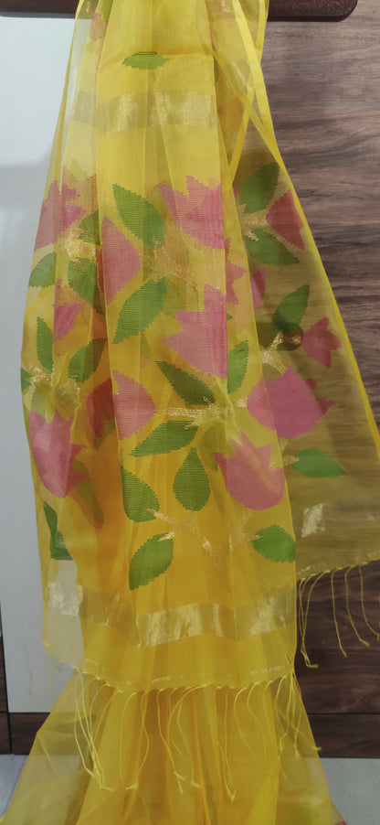 Shine Yellow soft muslin handwoven jamdani